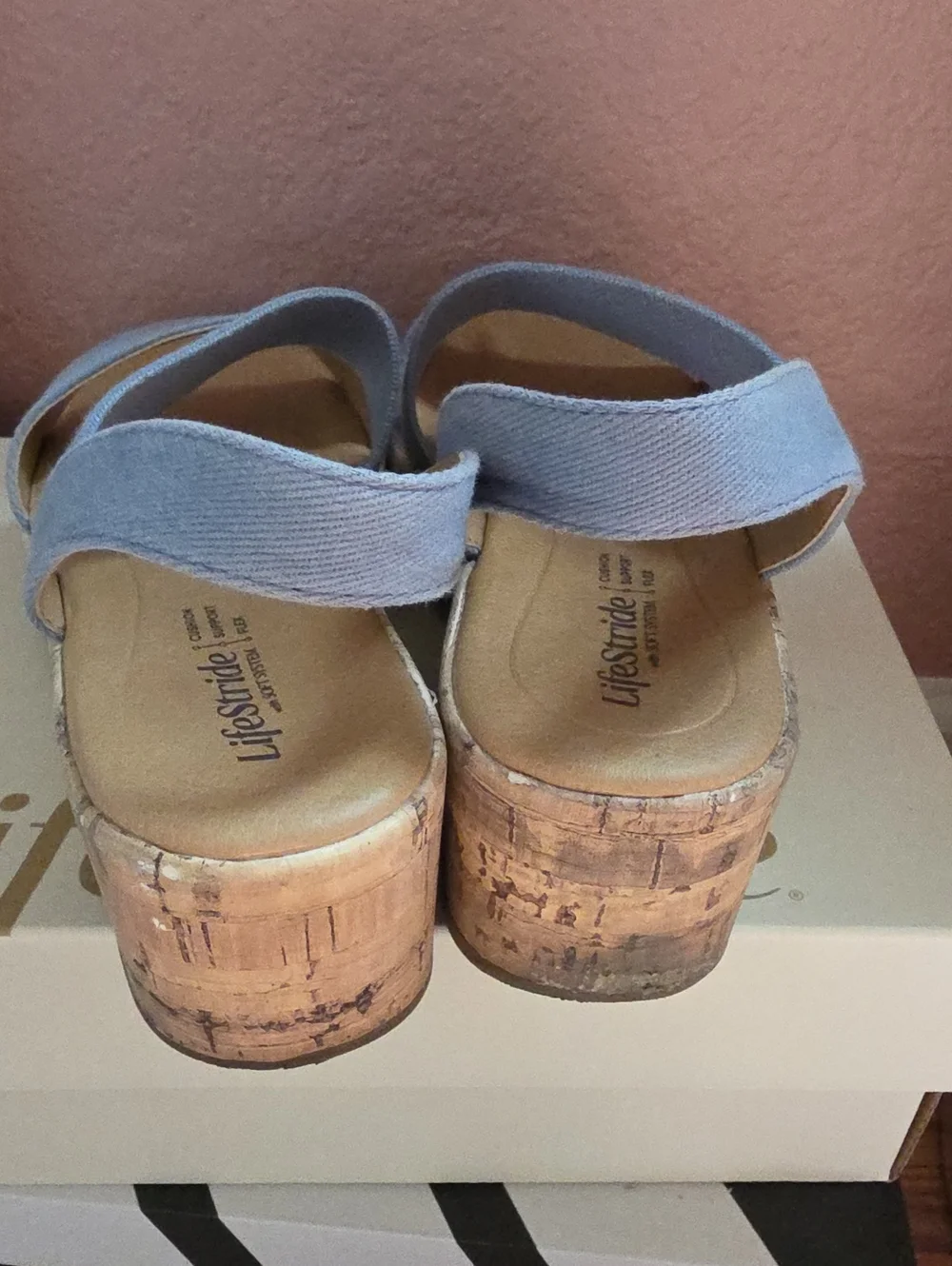 Life Stride Women's Blue Slingback Cork Wedge Sandals